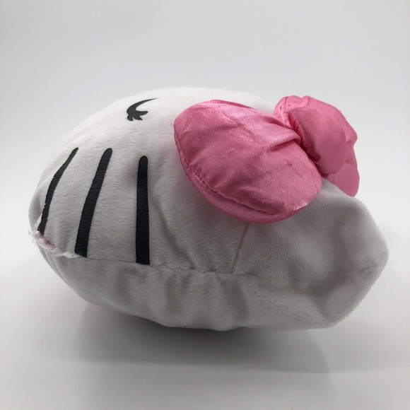 Hello Kitty Pillow Plush Winking Face Head Shape Zipper Pocket Pink Bow 13" FLAW - Picture 9 of 13